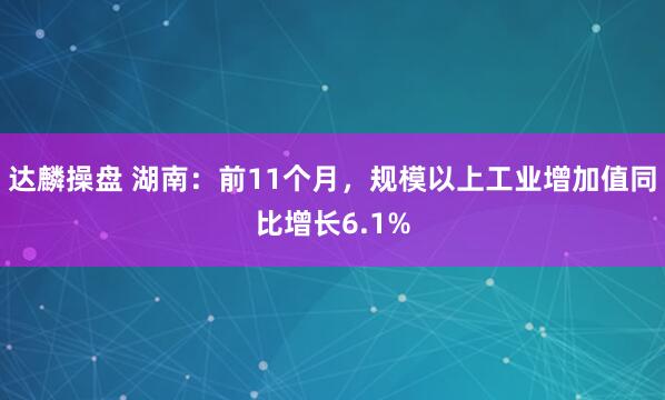 达麟操盘 湖南：前11个月，规模以上工业增加值同比增长6.1%